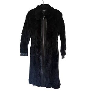 Bebe Black Zip Front Leather Rabbit Fur Coat NWT Medium